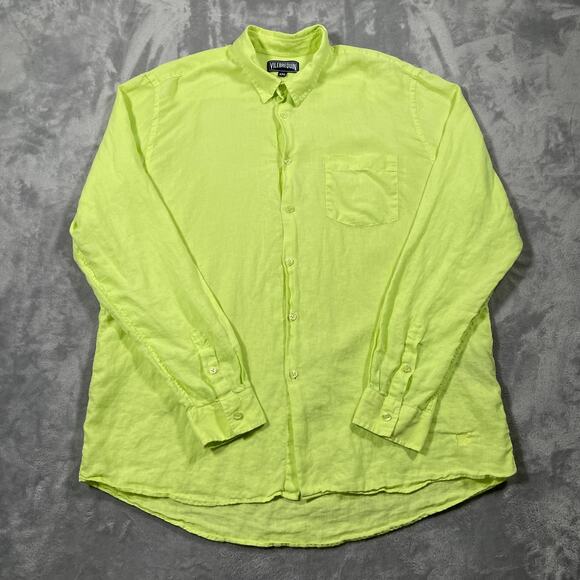 Vilebrequin Shirt Mens XXL Linen Neon Tropical Breathable Luxury Resort Vacation - Picture 1 of 9